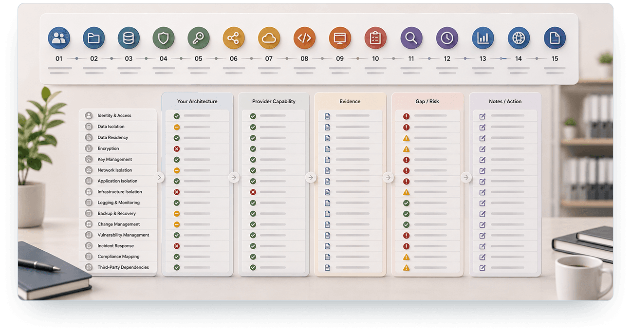 Enterprise single tenant 15 dimensions architecture dashboard
