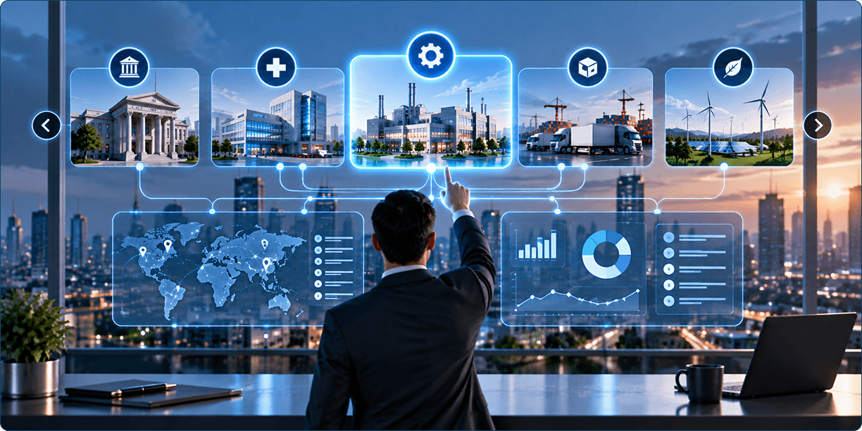Five contexts operating showcase illustration