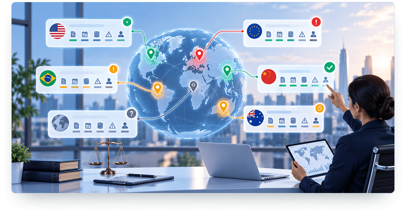 Jurisdiction registry map showing coverage state, sources, and professional review status