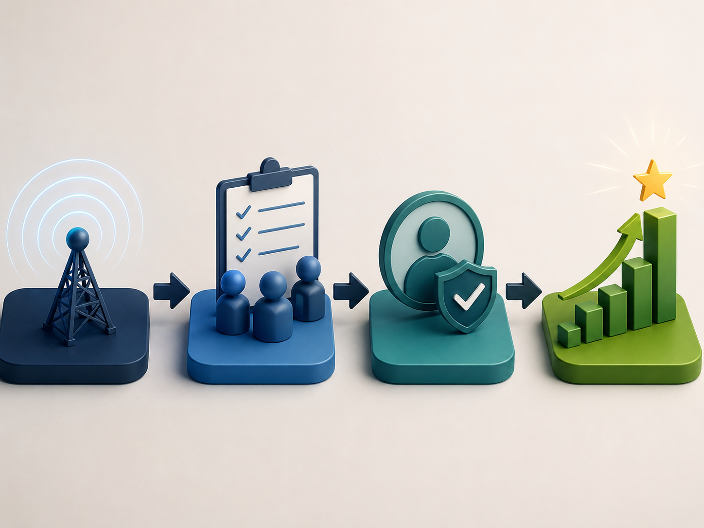 Illustration showing business signal transforming into accountable outcomes through governed operational stages